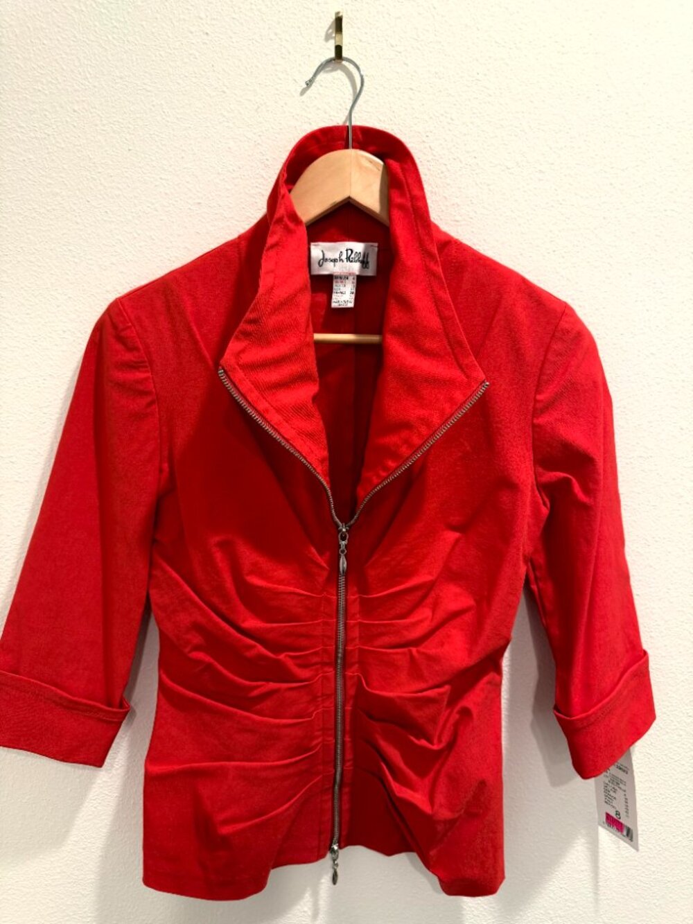 Joseph Ribkoff Red Ruched Zip Front Top - Picture 2 of 5